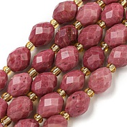 Natural Rhodonite Beads Strands, Faceted, Oval, with Seed Beads, 8~9x6~8mm, Hole: 1~1.2mm, about 17~19pcs/strand, 7.09~7.87 inch(18~20cm)(G-N342-55)