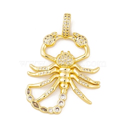 Brass Micro Pave Cubic Zirconia Pendants, with Glass, Real 18K Gold Plated Scorpion Charms, Clear, 36.5x31.5x3.5mm, Hole: 7.5x4.8mm(KK-E108-28G)