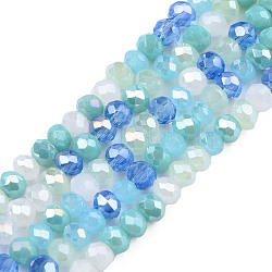 Electroplate Glass Beads Strands, Faceted, Rondelle, Light Sky Blue, 4.5x3.5mm, Hole: 1mm, about 140~143pcs/strand, 18.90 inch~19.29 inch(48cm~49cm)(EGLA-T020-12F)