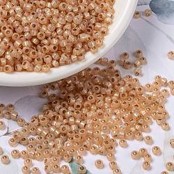 MIYUKI Round Rocailles Beads, Japanese Seed Beads, 8/0, (RR580) Dyed Peach Silver Lined Alabaster, 3mm, Hole: 1mm, about 422~455pcs/10g(X-SEED-G008-RR0580)