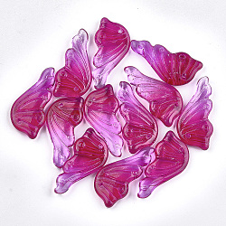 Spray Painted Glass Pendants, Wing, Camellia, 36x18x5.5~6mm, Hole: 1mm(X-GGLA-S041-01A)