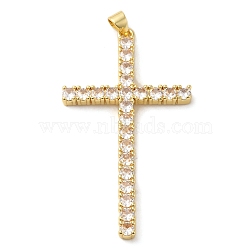 Rack Plating Brass Micro Pave Clear Cubic Zirconia Big Pendants, Long-Lasting Plated, Cadmium Free & Lead Free, Cross Charms, Real 18K Gold Plated, 51x29x3.7mm, Hole: 3.2x3.8mm(KK-G488-08G)