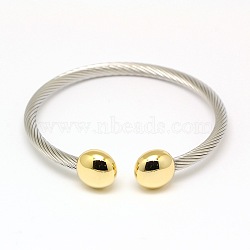 304 Stainless Steel Torque Bangles, Cuff Bangles, with Flat Round Findings, Golden & Stainless Steel Color, 1/8 inch(0.4cm), Inner Diameter: 2-1/8 inch~2-1/4 inch(5.3~5.8cm)(BJEW-N225-76G)