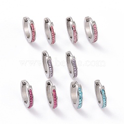 Rhinestone Hinged Hoop Earrings, Stainless Steel Color Plated 304 Stainless Steel Jewelry for Women, Mixed Color, 13x13.5x2.5mm, Pin: 1mm(EJEW-G298-01P)