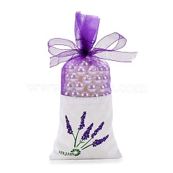 Lavender Sachet Empty Bag Mesh Stitching Beam Pocket, For Storage Dry Flowers Seeds, with Ribbon, Dark Orchid, Plants Pattern, 15.5~16.5x7~7.5cm(OP-WH0002-01B)