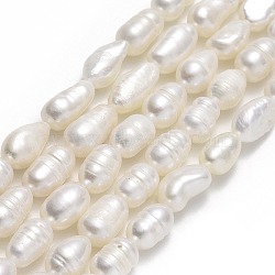 Natural Cultured Freshwater Pearl Beads Strands, Rice, Linen, 7~10x5~6mm, Hole: 0.7mm, about 45~47pcs/strand, 13.39''(34cm)(PEAR-J006-18B-01A)