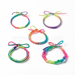 Colorful Polyester Braided Cord Bracelet, Adjustable Bracelet for Women, Mixed Patterns, 10-3/8~12-5/8 inch(26.5~32cm) (BJEW-B065-05)