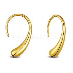 SHEGRACE 925 Sterling Silver Dangle Earrings, Teardrop, Real 18K Gold Plated, 19x4mm(JE901A)