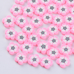 Handmade Polymer Clay Cabochons, Fashion Nail Art Decoration Accessories, Flower, Pearl Pink, 9~12x8.5~12x2~3mm, about 1600~2000pcs/400g(CLAY-N006-19G)