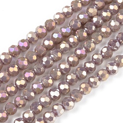 Round Full Rainbow Plated Faceted(32 Facets) Electroplate Glass Beads Strands, Rosy Brown, 4mm, Hole: 1mm, about 90~95pcs/strand, 12.8~13.6 inch(32~34cm)(X-EGLA-J130-FR12)