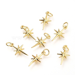 Brass Pendants, with Jump Rings, Star, Real 18K Gold Plated, 17x9.7x2.5mm, Hole: 3.4mm(KK-J275-02G)