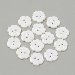 2-Hole Acrylic Buttons, Flower, White, 15x2.5mm, Hole: 1.5mm(X-BUTT-Q037-08L)