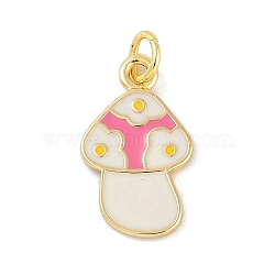 Brass Enamel Pendants, with Jump Ring, Real 18K Gold Plated, Mushroom, 18.5x11x1.5mm, Hole: 3mm(KK-B114-17G-03)