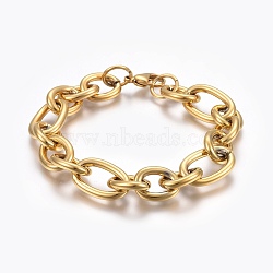 Ion Plating(IP) 304 Stainless Steel Cross Chain Bracelets, Polished Jewelry, with Lobster Claw Clasps, Golden, 8-1/4 inch(21cm), link: 20x13x3mm and 16x12x3mm(BJEW-L634-11G)