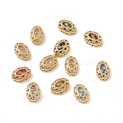 Eco-friendly Brass Micro Pave Cubic Zirconia Multi-strand Links, Rack Plating, Cadmium Free & Lead Free, Oval, Golden, Mixed Color, 12x8x5mm, Hole: 1.2mm(KK-D076-01A-G)