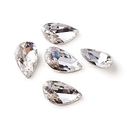 Glass Rhinestone Cabochons, Pointed Back & Back Plated, Faceted, Left Teardrop, Crystal, 7x12x4mm(RGLA-I003-G01-001)