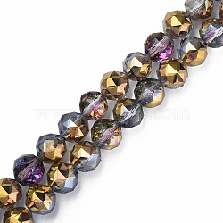 Electroplate Transparent Glass Beads Strands, Half Plated, Faceted, Round, Dark Goldenrod, 12x11mm, Hole: 1.2mm, about 50pcs/strand, 22.05 inch(56cm)(EGLA-N002-34A-D01)
