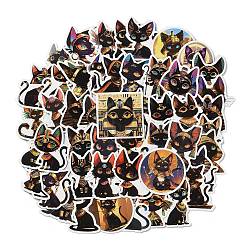 50 Pieces Egyptian Cat Paper Stickers, for Suitcase, Skateboard, Refrigerator, Helmet, Mobile Phone Shell, Black, 50~59x32~51x0.2mm(STIC-R001-26)