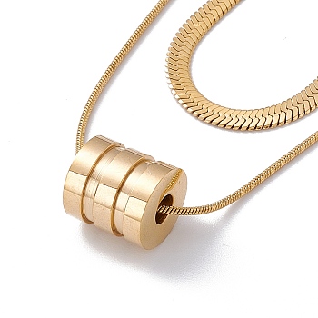 2Pcs 2 Style Ion Plating(IP) 304 Stainless Steel Column Pendant Necklaces Set, Herringbone & Snake Chains Stackable Necklaces for Women, Golden, 15.94~17.72 inch(40.5~45cm), 1Pc/style