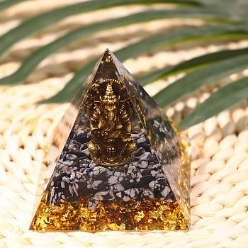 Orgonite Pyramid Resin Energy Generators, Reiki Natural Snowflake Obsidian Chips Inside for Home Office Desk Decoration, Gray, 60x60x60mm
