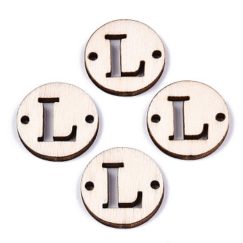 Unfinished Natural Poplar Wood Links Connectors, Laser Cut, Flat Round with Word, Letter.L, 19.5x2.5mm, Hole: 2mm