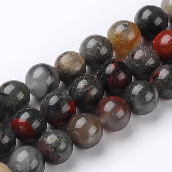 Natural African Bloodstone Beads Strands, Heliotrope Stone Beads, Round, 12mm, Hole: 1mm, about 32pcs/strand, 15.74 inch