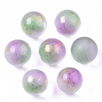 Transparent Spray Painted Frosted Glass Beads, with Golden Foil, No Hole/Undrilled, Round, Medium Sea Green, 12mm