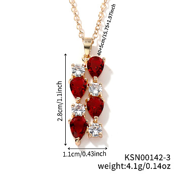 Brass Cubic Zirconia Long Tassel Pendant Necklaces for Fashionable Statement Style, Golden, Dark Red, 15.75 inch(40cm)