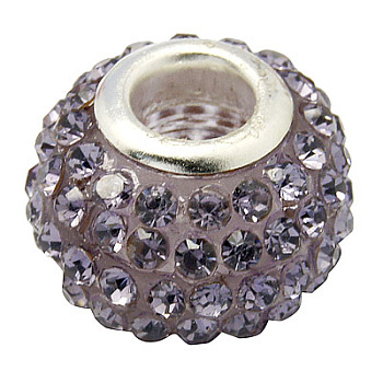 Resin Rhinestone Beads, with Silver Color Brass Double Cores, Grade A, Rondelle, Violet, 10x7mm, Hole: 2.5mm