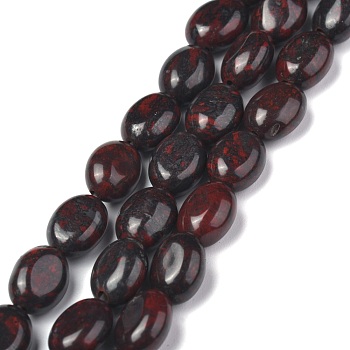 Natural Brecciated Jasper Bead Strands, Oval, 8x6x3.5~4mm, Hole: 1mm, about 45~52pcs/strand, 15.16~15.74 inch(38.5~40cm)
