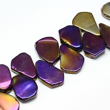 Plated Natural Quartz Crystal Beads Strands, Flat Slab Beads, Nuggets, Purple Plated, 17~35x12~28x4~6mm, Hole: 1mm, about 40~45pcs/strand