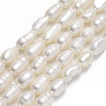 Natural Cultured Freshwater Pearl Beads Strands, Rice, Linen, 7~10x5~6mm, Hole: 0.7mm, about 45~47pcs/strand, 13.39''(34cm)