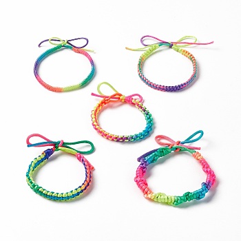 Colorful Polyester Braided Cord Bracelet, Adjustable Bracelet for Women, Mixed Patterns, 10-3/8~12-5/8 inch(26.5~32cm) 