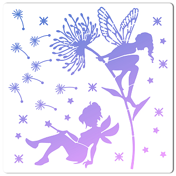 PET Plastic Hollow Out Drawing Painting Stencils Templates, Square, Fairy Pattern, 300x300mm