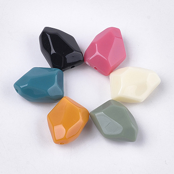 Opaque Acrylic Beads, Faceted, Polygon, Mixed Color, 19.5x14x9mm, Hole: 1.6mm