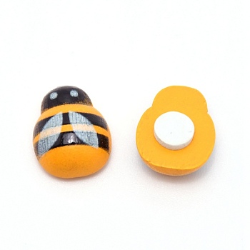 Natural Wooden Cabochons, Bee, Yellow and Black, 15x12x6.5mm, 50pcs/bag