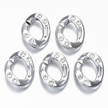 CCB Plastic Linkings Rings, Quick Link Connectors, with Crystal Rhinestone, For Jewelry Cross Chains Making, Twist, Platinum, 25x20.5x6mm, Inner Diameter: 14.5x9.5mm