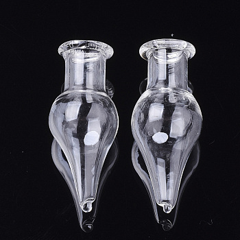 Handmade Blown Glass Globe Cover, For Bottle Pendant Making, Cone, Clear, 30~35x14mm, Half Hole: 6mm, Bottle Capacity: 2ml(0.06 fl. oz)