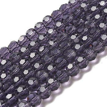 Transparent Glass Beads, Faceted(32 Facets), Round, Purple, 8mm, Hole: 1mm, about 72pcs/strand, 20.67 inch(52.5cm)