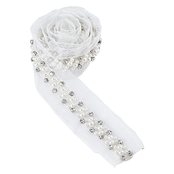 Resin with Rhinestone Gauze Ribbon, Clothes Accessories, WhiteSmoke, 1-3/4 inch(44mm)