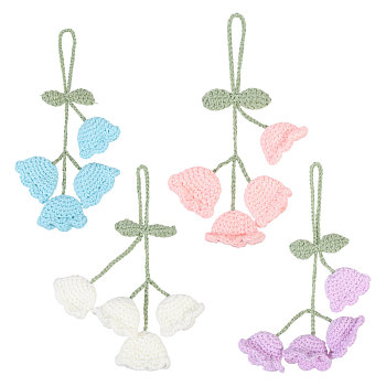 4Pcs 4 Colors Cotton Yarn Pendant Decorations, Lily of the Valley Charms for Car Hanging Decoration, Mixed Color, 205mm, 1pc/color