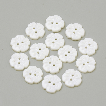 2-Hole Acrylic Buttons, Flower, White, 15x2.5mm, Hole: 1.5mm