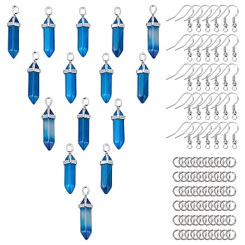 SUNNYCLUE 95Pcs 3 Style DIY Dangle Earring Making Kits, Including Dyed Bullet Natural Agate Pendants, Brass Earring Hooks & Jump Rings, Platinum, 37x12mm, Hole: 3mm