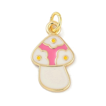 Brass Enamel Pendants, with Jump Ring, Real 18K Gold Plated, Mushroom, 18.5x11x1.5mm, Hole: 3mm