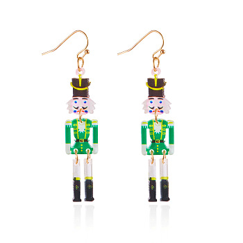 Christmas Theme Acrylic Human Dangle Earrings, Golden, Lime, 67x13mm