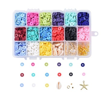 Handmade Polymer Clay Beads, Disc/Flat Round, Heishi Beads, Mixed Color, 8x0.5~1mm, Hole: 2mm, about 190~200pcs/compartment, 2850~3000pcs/box