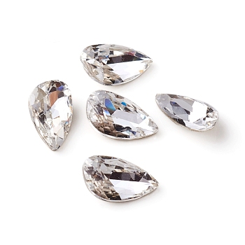 Glass Rhinestone Cabochons, Pointed Back & Back Plated, Faceted, Left Teardrop, Crystal, 7x12x4mm