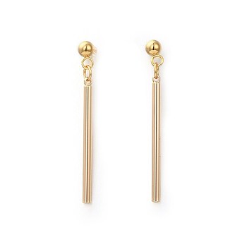 Brass Dangle Stud Earrings, with 304 Stainless Steel Findings & Cardboard Jewelry Set Boxes, Bar, Golden, 38.5mm, Pin: 0.8mm