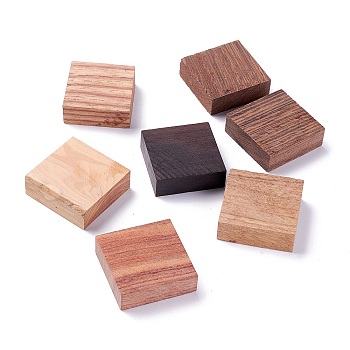 Square Wooden Pieces for Wood Jewelry Ring Making, Wood Ring Materials, with Different Natural Wooden Textures, Mixed Color, 3~3.2x3.05~3.1x1.1cm