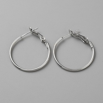 Brass Hoop Earring Findings, Ring, Real Platinum Plated, 21 Gauge, 24.5~25x1.2mm, Pin: 0.7mm